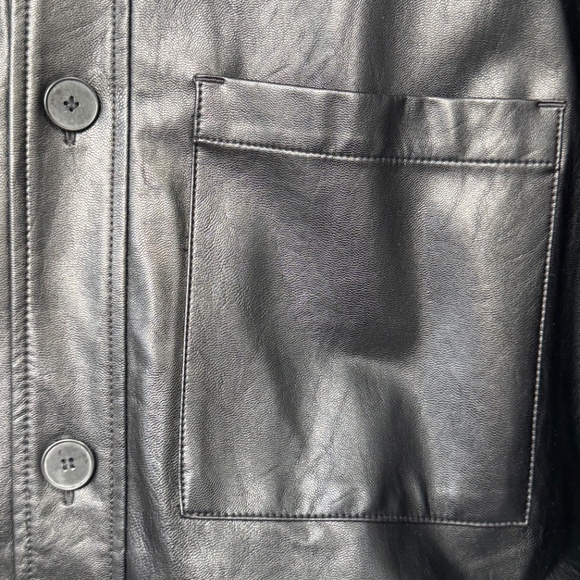 Oak + Fort Black Faux Leather Shirt Jacket - Picture 3 of 12
